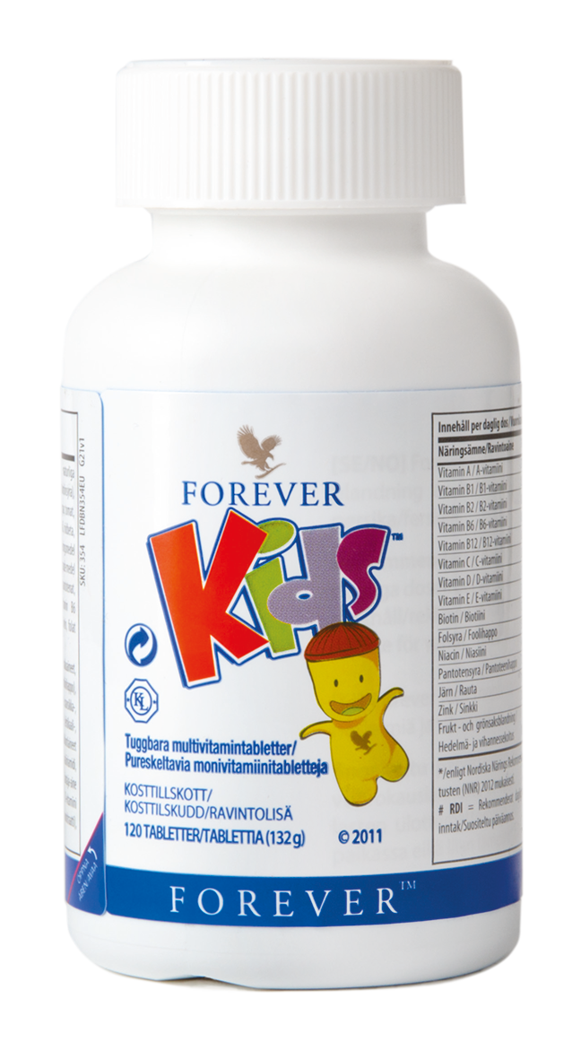 Forever Kids er et barnevennlig kosttilskudd med de viktigste vitaminene og mineralene i form av gode tyggetabletter.