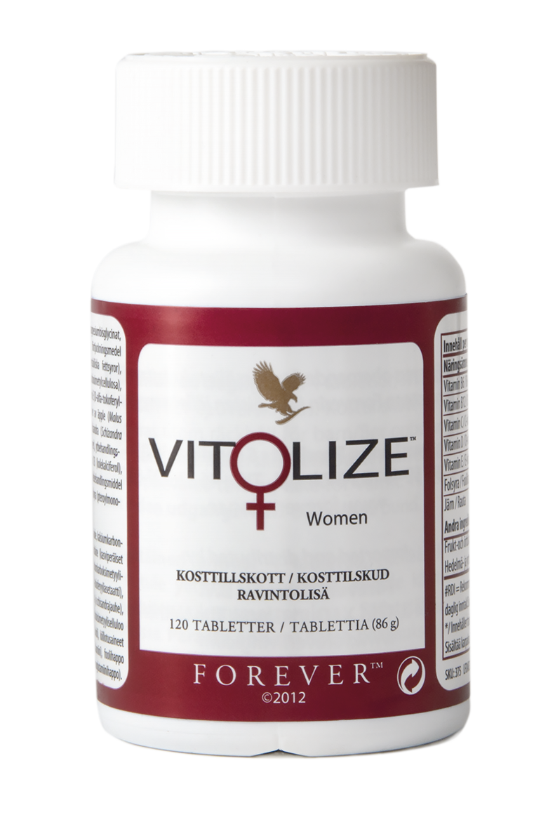 Vitolize Women er et allsidig kosttilskudd av vitamin C, D E og B-vitaminer, jern, folsyre og kalsium, utviklet særlig med tanke på kvinners behov.