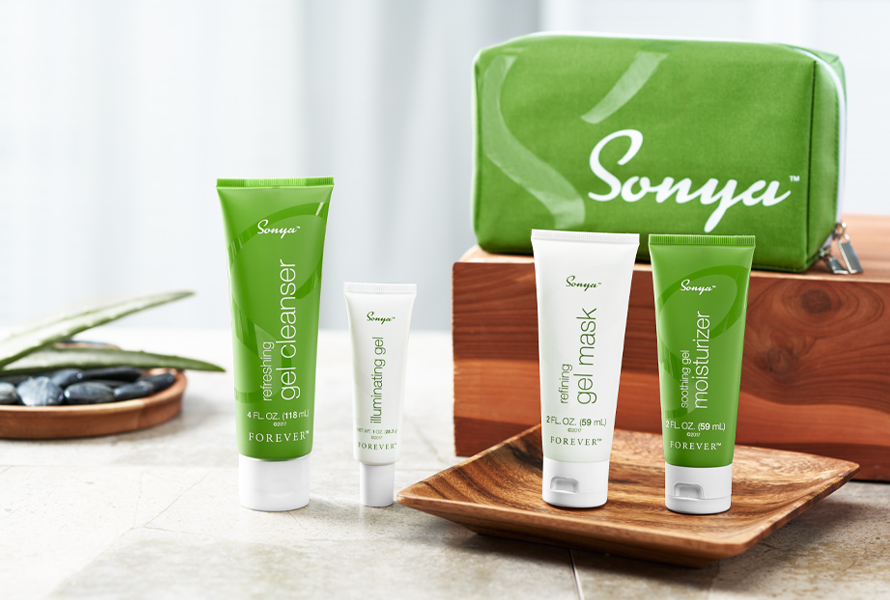 Sonya daily skincare system fra Forever – for kombinasjonshud med revolusjonerende gelbasert teknologi.